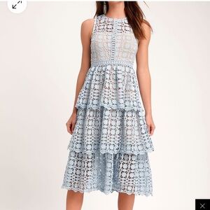 Lulu's Light Blue Lace Midi Dress
